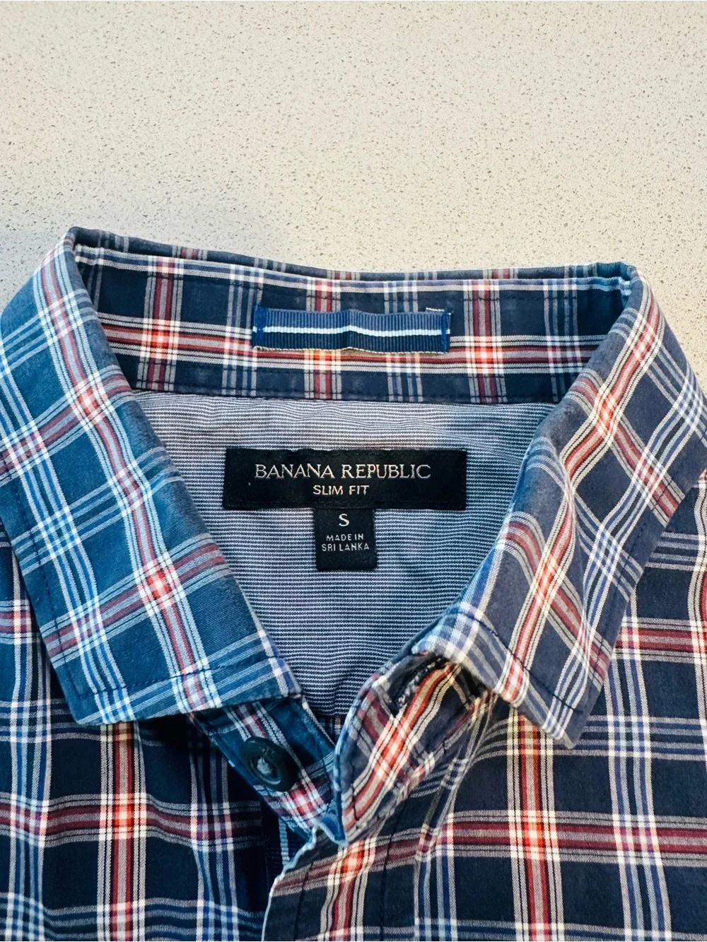 Banana Republic Navy and Red Plaid Button-Down Shirt